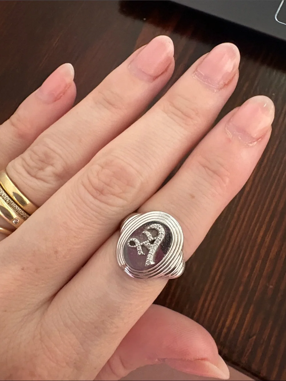 Sterling Silver Ring with CZ letter A